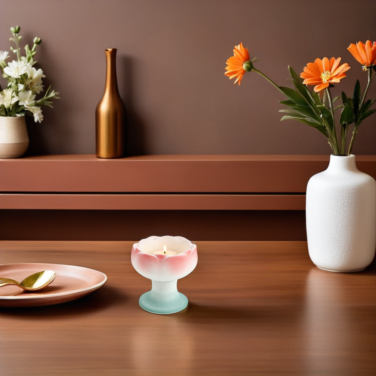 Zen Candle Supplies - Ceramic Lotus Holder Highfooted Taper Tea