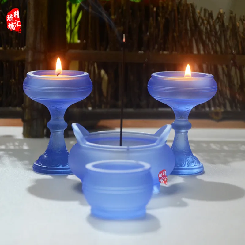 Zen Candle Supplies - Vintage Glazed Ceramic Buddhist Altar Set