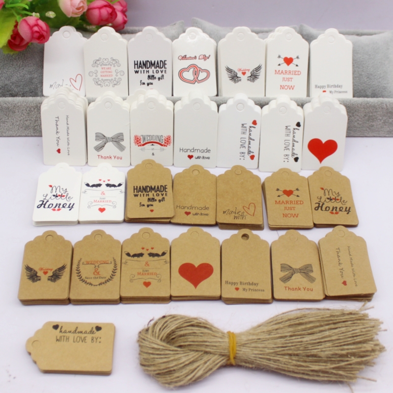 100pcs+100string 3x5cm White/K - Kraft Hang Tag 评论和价格
