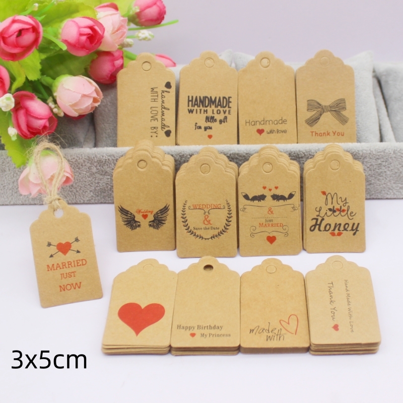 100pcs+100string 3x5cm White/K - Kraft Hang Tag 评论和价格