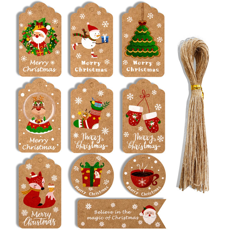 50PCS Christmas Kraft Paper Ta - Kraft Hang Tag 评论和价格