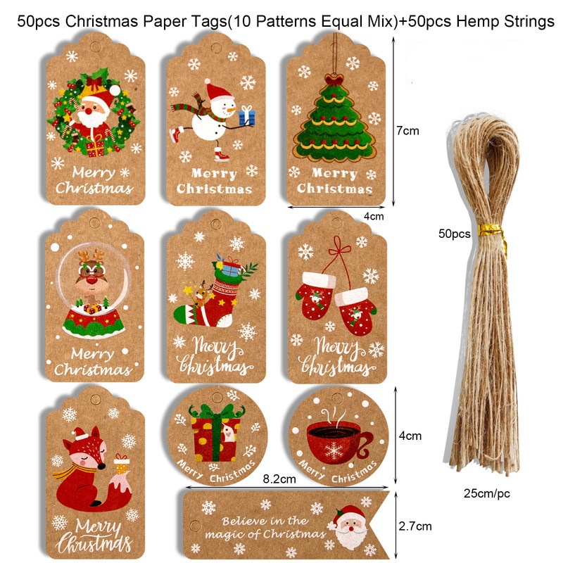 50PCS Christmas Kraft Paper Ta - Kraft Hang Tag 评论和价格